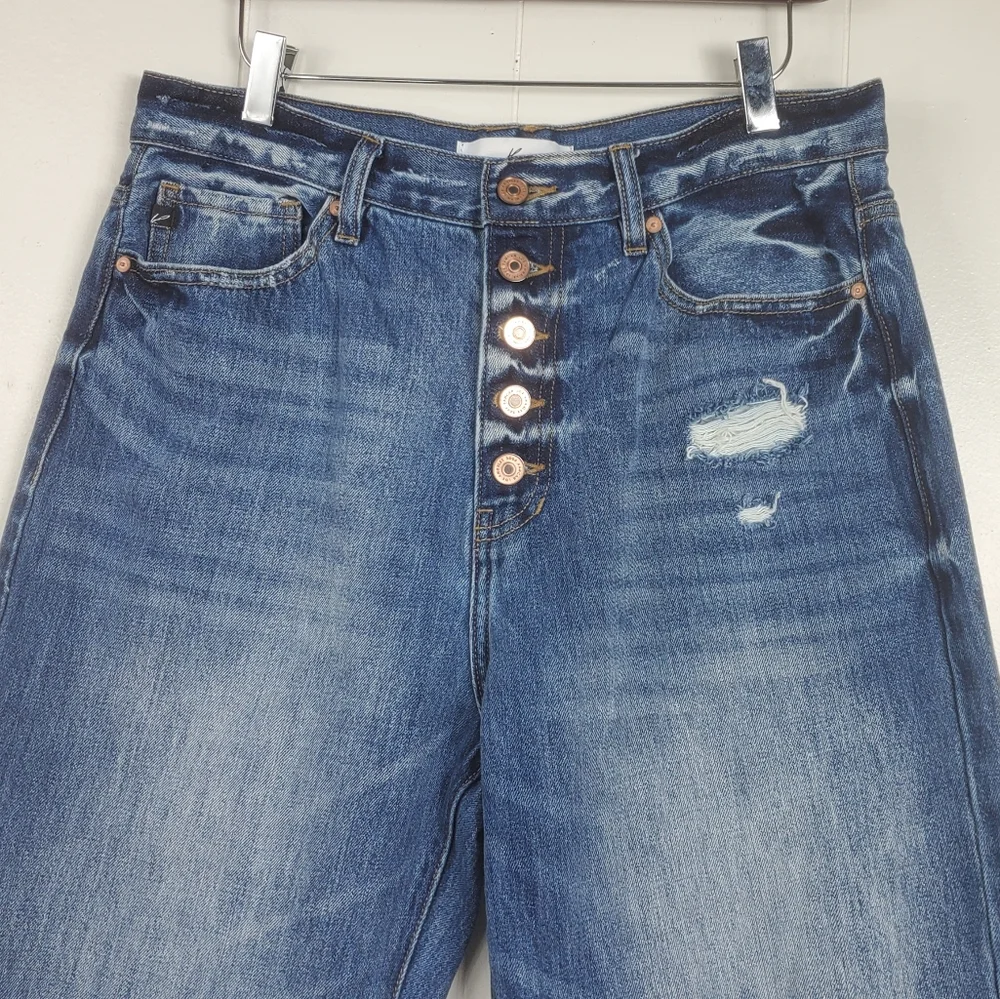 Kancan high waist button fly factory distressed raw hem cropped jeans size 11/29